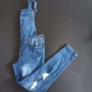 Wax Jeans Skinny Stretch Distressed Denim Overalls Womens Size M EUC
